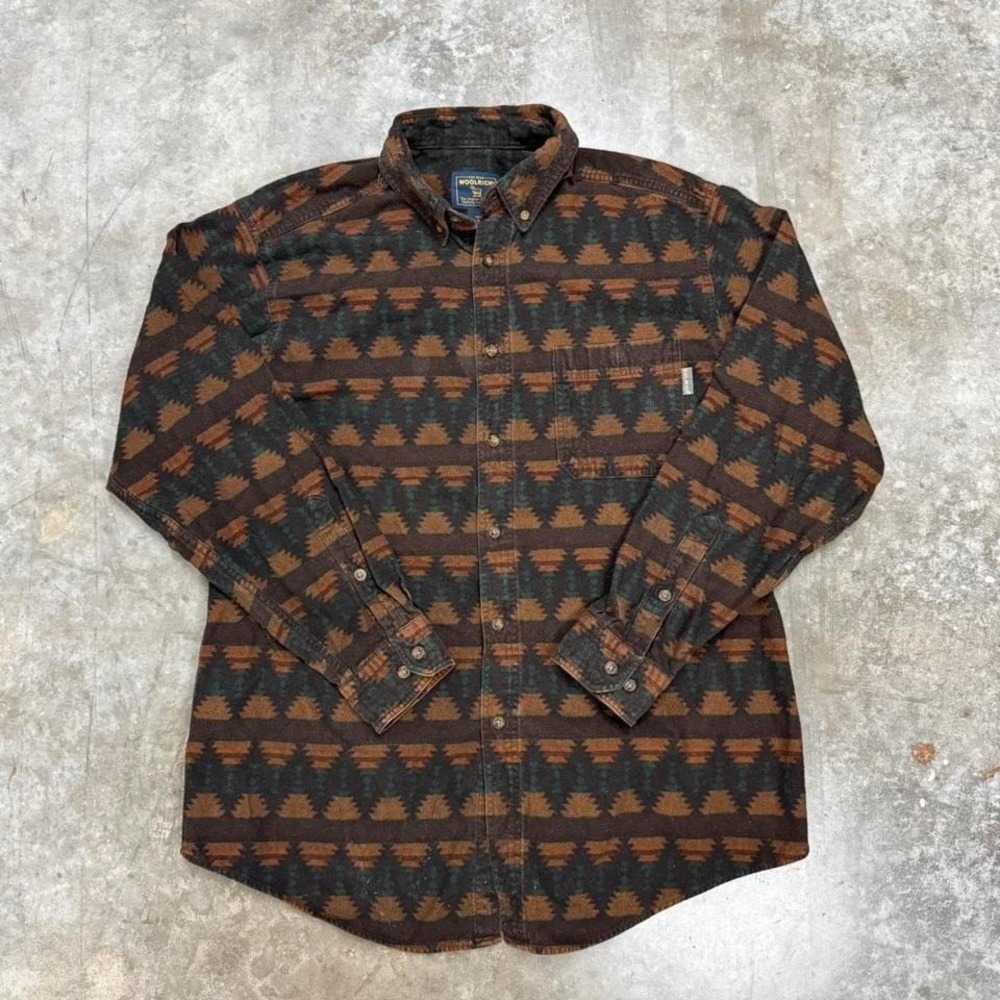 Woolrich Brown Aztec Pattern Cotton Long Sleeve Flannel Size XL
